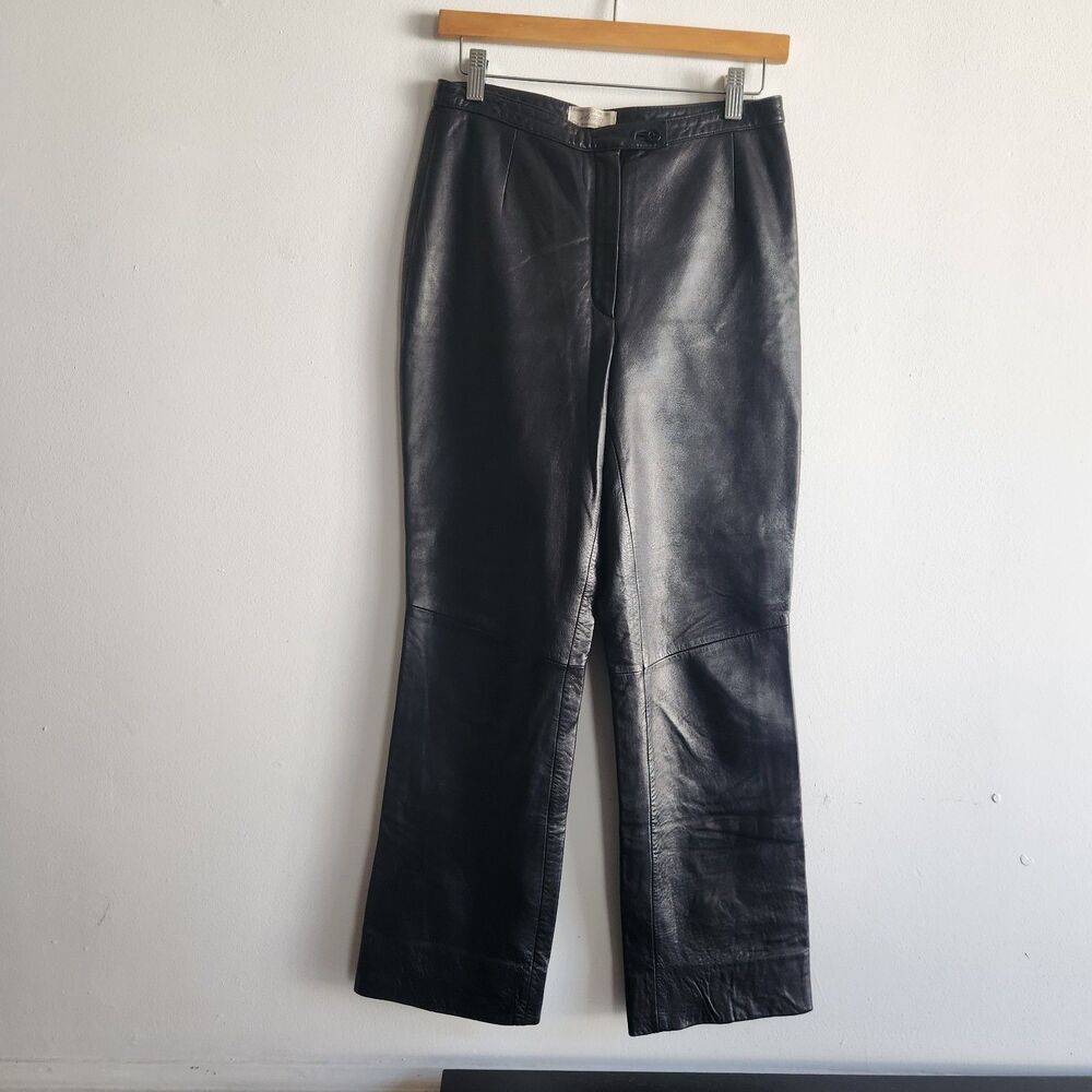 Lord & Taylor Black Lambskin Black Leather Pants Size 4 Petite Moto Biker Grunge
